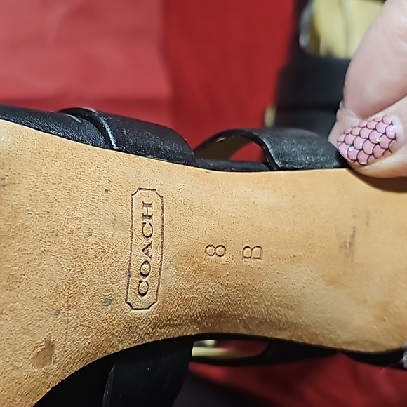 Coach MILA calfskin black leather strappy heels silver logo accent Size 8B VGUC - Picture 10 of 12